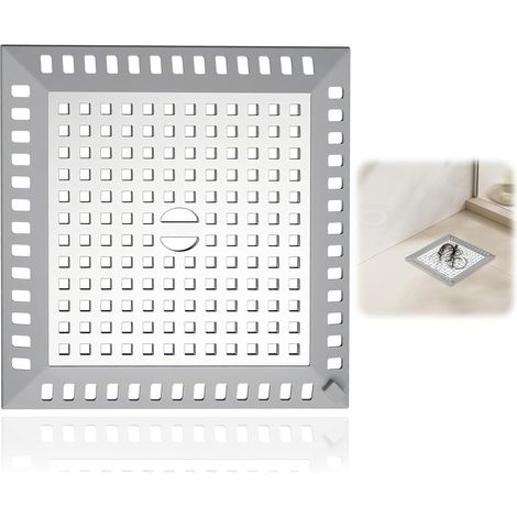 Filtre Cheveux Douche Carré 12,3x12,3 cm Acier Inoxydable 304 Argenté Attrape Cheveux, Pour Salle de Bain et Cuisine, Grille Anti-Obstruction, Bord en Silicone Souple Antidérapant (1/5)