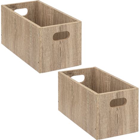 Lot de 2 boîtes de rangement rectangulaire en MDF – Dimensions 31x15x15 cm – Couleur beige effet bois – À monter soi-même – Toilinux