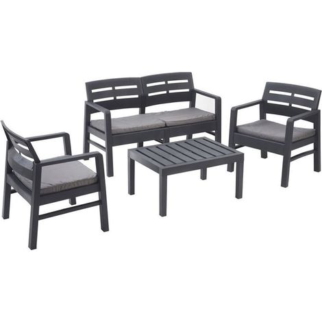 TrAdE Shop Traesio - Set Salotto Da Esterno Arredo Giardino Java Con Tavolino 2 Poltrone Divano Con Cuscini - Antracite (1/2)