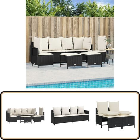 5-tlg. Garten-Sofagarnitur mit Kissen Schwarz Poly Rattan - Gartenmöbel - Outdoor Möbel - Rattan Gartenmöbel - Lounge Set - Sofasitzgruppe