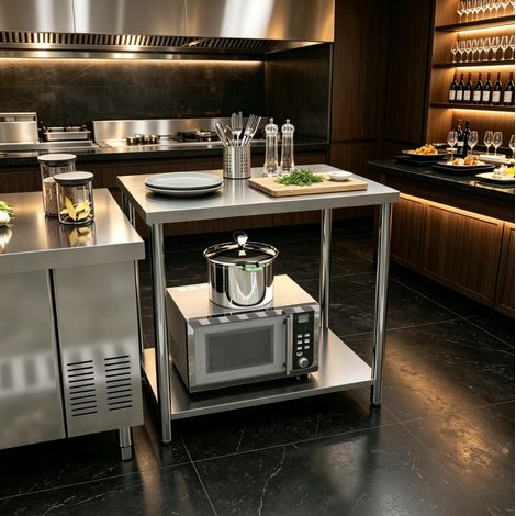 Tavolo da lavoro in acciaio inox a 2 livelli 90 x 60 x 86 cm OKWISH (1/5)