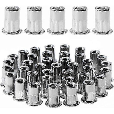 Lot de 100 écrous à sertir M6 - 12,6 mm x 15 mm - Acier inoxydable - Argent - Compatibles avec les pinces à sertir - Pour meubles (1/5)