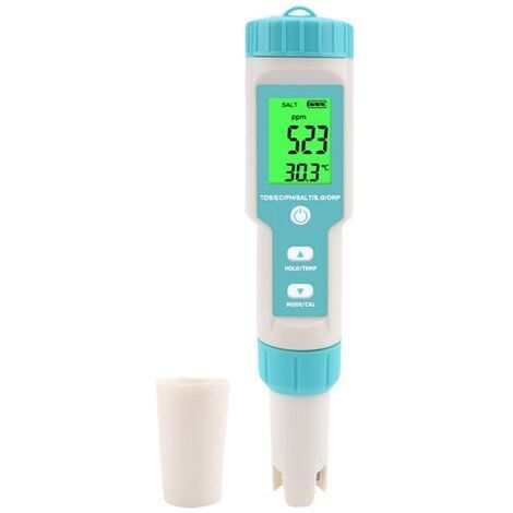 Medidor de pH, medidor 7 en 1 de salinidad/pH/densidad específica/SDT/EC/ORP/temperatura, monitor de calidad del agua para piscinas, hidroponía, agua potable y acuarios. (1/5)