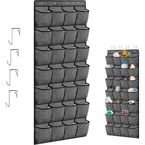 Rangement Chaussure à Suspendre - - 28 Compartiments - Gris - 155 x 55 cm - Pliable