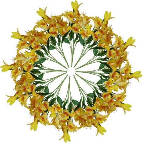 12 x 60cm Artificial Lily Stem - Yellow - 144 Flowers (1/5)