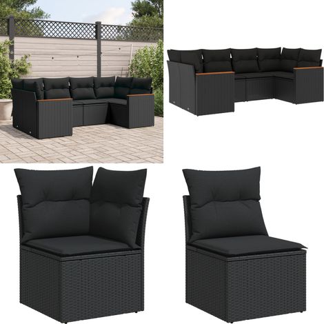 Salon de jardin 6 pcs avec coussins noir résine tressée - Salon De Jardin - Mobilier De Jardin - Salon Extérieur - Set De Canapés - Résine Tressée - Home & Living (1/5)