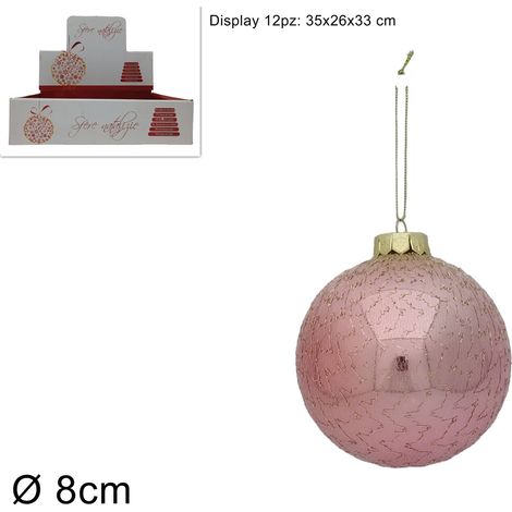 PALLA DIAMETRO 8 CM COLORE ROSA CON RETE ORO