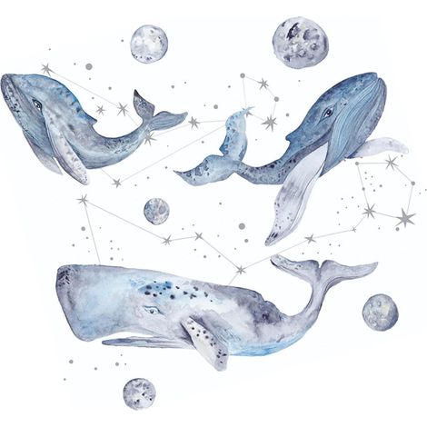 Autocollants Muraux Baleine Bleue en Pvc pour Décoration Maison, Chambre D'garçon et Filles, Facile à Décoller et Réutilisable, Style Dessin Animé et Adorable (1/5)