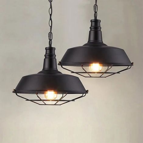 Lot de 2 Retro Suspension Luminaire Industrielle en Fer Forge Noir Lampe Plafonnier Style Vintage pour Salon Chambre (1/4)