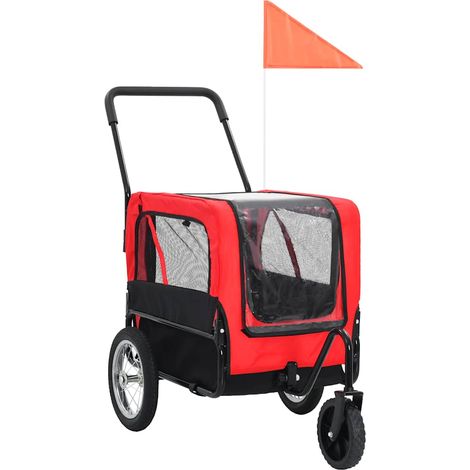 Remorque de vélo pour chiens Remorque de transport vélo et poussette 2-en-1 Rouge et noir 70588 (1/5)