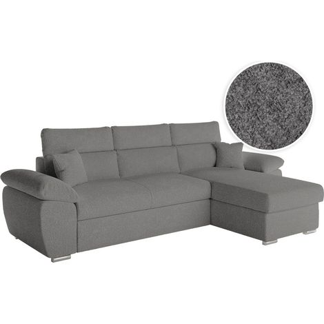 Canapé KOMECO d'angle réversible convertible avec coffre et têtières en tissu bouclette gris (1/5)