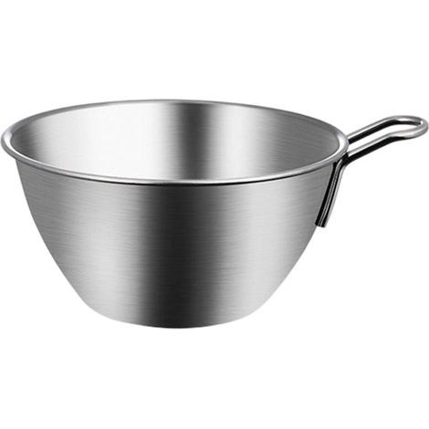 Bol mezclador de acero inoxidable plateado con asa, pequeño recipiente de cocina con marcas de graduación, apto para cocinar, hornear y preparar comidas. (1/5)