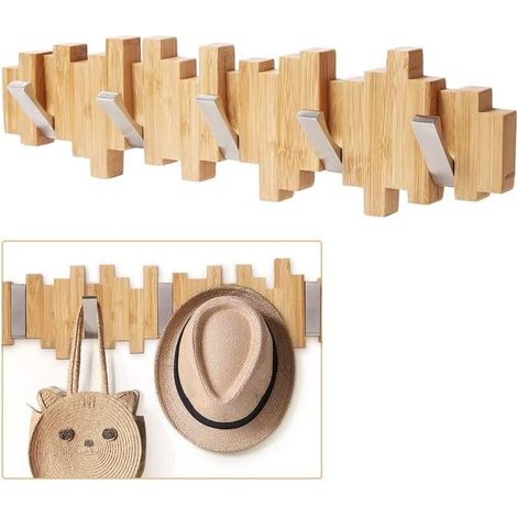 Porte Manteau Mural avec 5 Crochets Rabattables, Patères Porte Manteaux en Bois Massif Crochet Mural pour Chambre Salle de Bain Cuisine Suspendre écharpes Sacs à Main Serviettes Chapeau (1/5)