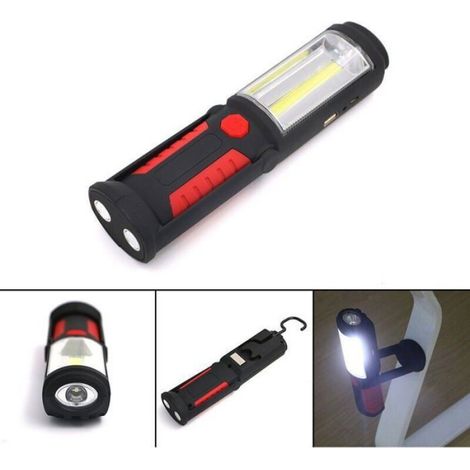 Lampe Torche - COB 3W - Mains Libres Crochet + Aimant - Rechargeable USB 1200 mAh - Pour Atelier Garage Camping - 1 Pièce (1/4)