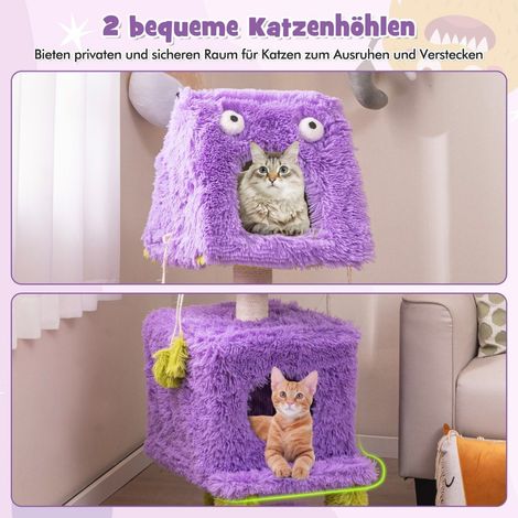 Arbre a chat sur le theme des monstres petit arbre a chat de 111 cm avec 2 grottes a chat et dessus amovible violet 883
