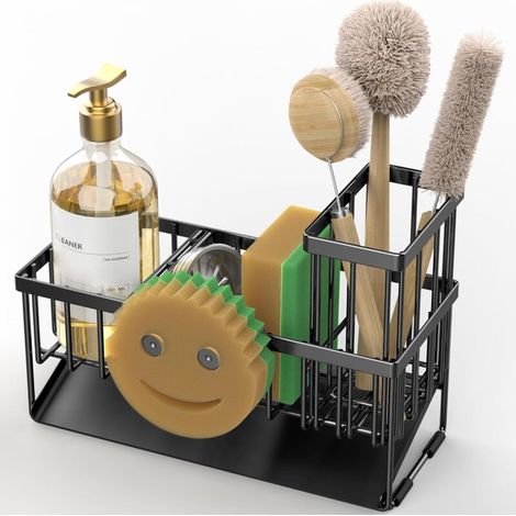 Porte-éponge haut avec porte-brosse à dents, noir (1/4)