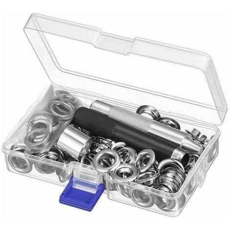 Grommet Kit Oeillet, 12 mm Trousse à œillets Outils Metal Ensembles Oeillets 100 Set Kit d'Oeillets Oeillets pour Baches pour Couture Toile Bâche Tente de Rération , 1/2 Pouce Argent (1/4)