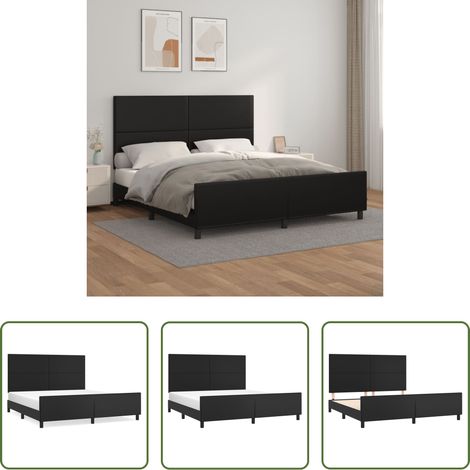 Tête de lit réglable - Cadre de lit sans matelas noir 160x200 cm similicuir (1/5)