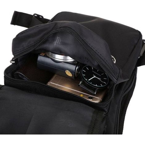 Sac De Jambe - Pour Moto Et Vélo - Réglable Épaule Croisillon Taille - Pour Randonnée Équitation Voyage - Noir - 1 Pièce (1/5)