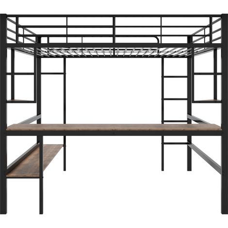 Letto a soppalco 140 x 200 cm in metallo nero con scrivania, scaffali e libreria (1/5)