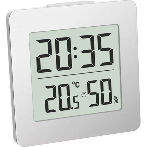 Thermometre Hygrometre Numerique - Affichage Heure Date - Alarme Snooze - Pour Interieur - 94 x 37 x 94 mm - 1 Unite (1/2)