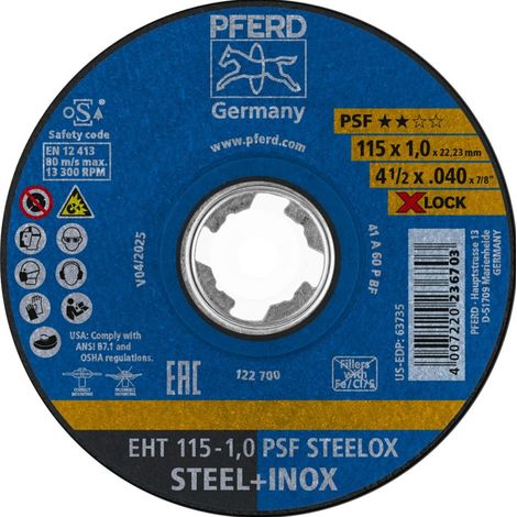 PFERD TOOLS Trennscheibe EHT 115x1,0mm X-LOCK gerade Universallinie PSF STEELOX für Stahl/Edelstahl 25 Stk (1/5)