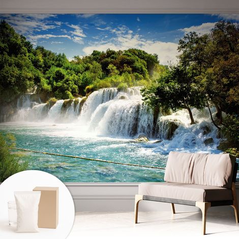 Papier peint intissé mural classique avec imprimé motifs décoratifs design élégant non‑tissé Magnifique cascade 312x219 cm (1/5)