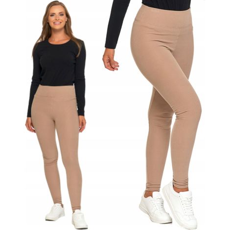 Leggings de mujer acanalados de talle alto, modernos y deportivos, marca Moraj, talla L/XL, color beige. (1/5)