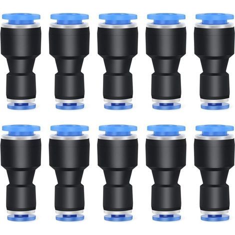10 pezzi, riduttore diritto con diametro esterno di 10 mm x 8 mm per raccordi di collegamento, raccordo riduttore per tubo pneumatico (1/4)