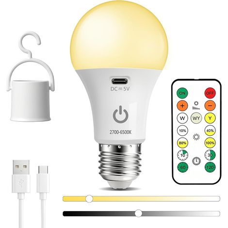 Ampoules Rechargeables USB avec Télécommande, 3 Couleur Dimmable (1/5)