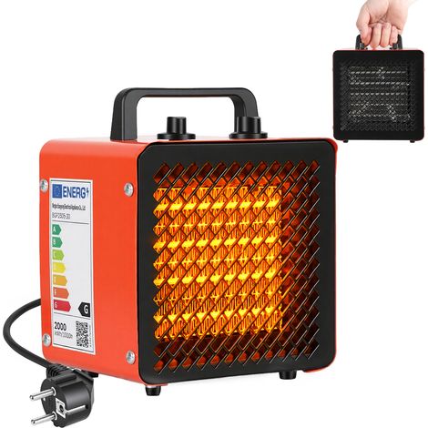 Jiubiaz Riscaldatore elettrico mobile 2000 W, termostato continuo, ca. 55 dB, rosso (1/5)