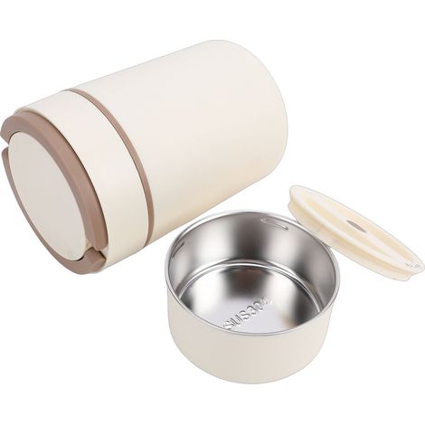 Tragbarer, isolierter Suppenbecher/Thermo-Frühstücksbecher mit Deckel, hitzebeständig aus Edelstahl 304, ideal für unterwegs, für Suppe, Reis und Brei, braun, mit einem Fach (1/5)