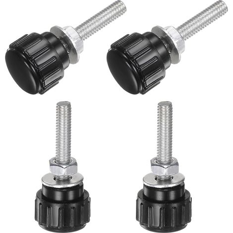 Lot de 4 Boutons Moletés à Vis M4 x 20 mm Avec Écrous et Rondelles, Bouton de Serrage de 14 mm Avec Tête en Plastique, Vis à Main, Noir (1/5)
