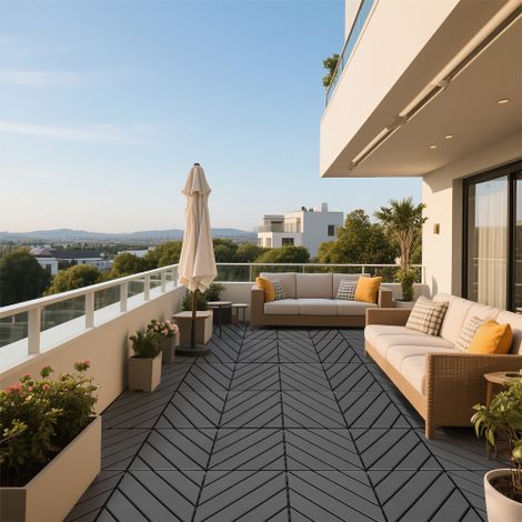 Klickfliesen Kunststoff 44er Set 30x30 cm dunkelgrau, wasserdichte Outdoor Fliesen für Balkon, Terrasse, Poolbereich und Innenbereich