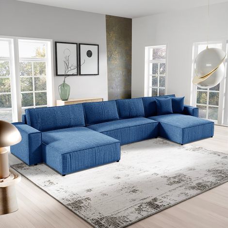 U-Sofa 5-sitzig umbaubar Truhe Isaac Cord Blau (1/5)