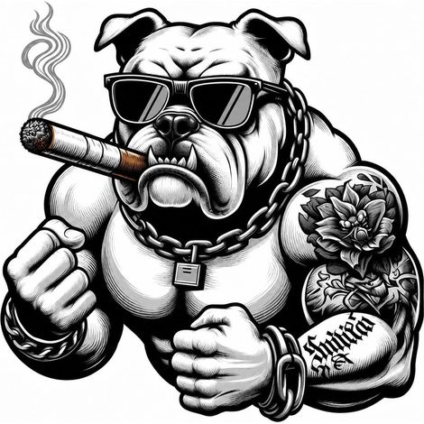 Adesivo Bulldog - 15 cm - Cane muscoloso con occhiali da sole e sigaro - Adesivo in vinile per auto, moto, laptop, finestre e frigorifero - Resistente alle intemperie (1/5)