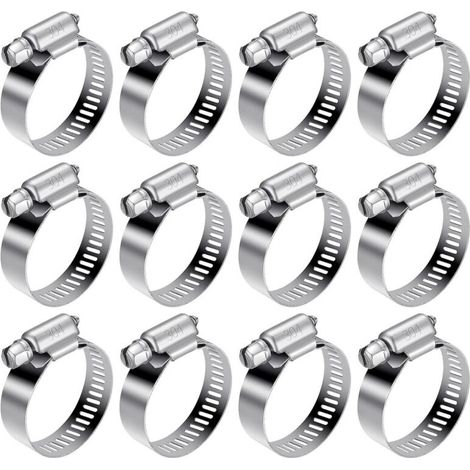 12-teiliges Set verstellbarer Schlauchschellen (21-38 mm), Schraubschellen aus Edelstahl 304 für Wasserleitungen, Gastanks und Kfz-Schläuche (1/4)