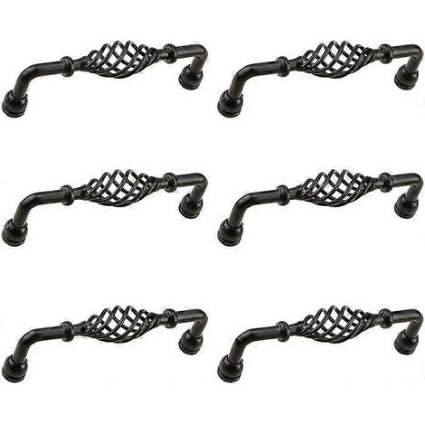 Poignée de tiroir traditionnelle, lot de 6 poignées de porte de meubles en métal style cage à oiseaux. Poignée anglaise pour portes de placards de cuisine, tiroirs, etc. (Noir, 128 (1/5)