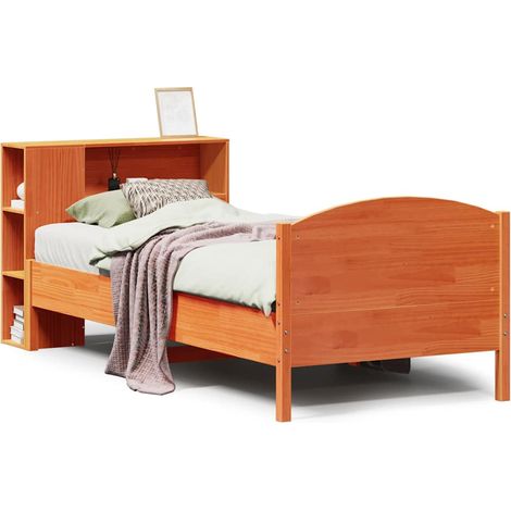 Maison Exclusive - Massivholzbett mit Regal ohne Matratze Wachsbr