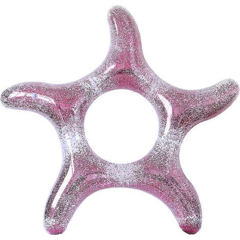 Bouée gonflable en forme d'étoile de mer avec paillettes, couleur rose, accessoire flottant destiné aux jeux aquatiques récréatifs.-AquaForge (1/3)