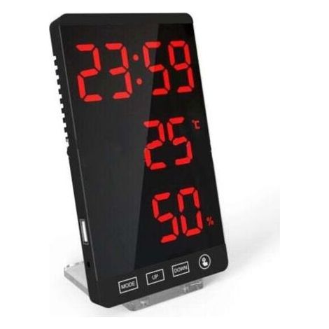 LED-Spiegeluhr, Thermometer und Hygrometer, elektronische Wetteruhr, Wecker, fette rote Schrift (1/5)