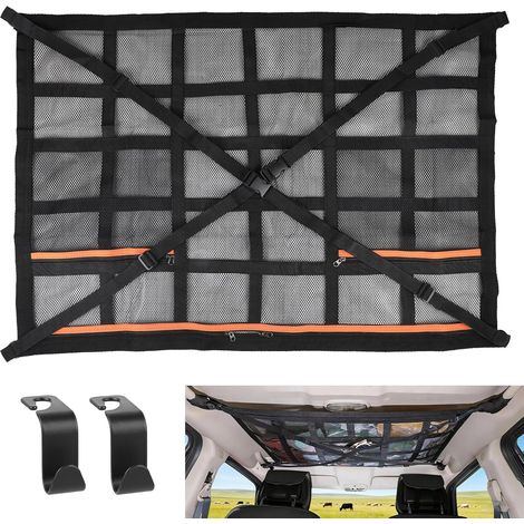 Filet de Rangement pour Toit Voiture Universel, 90 × 65 cm, Filet Élastique avec Fermeture à glissière, pour SUV, Camping Plafond, Noir (1/5)