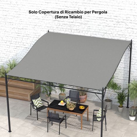 Telo di Ricambio per Pergola da Giardino 3x3 m con 16 Fori di Drenaggio, 297x297 cm, Grigio