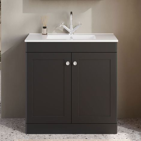 Nuie Classique Floor Standing 2-Door Vanity Unit with 1TH Minimalist Basin 800mm Wide - Satin Anthracite (1/5)