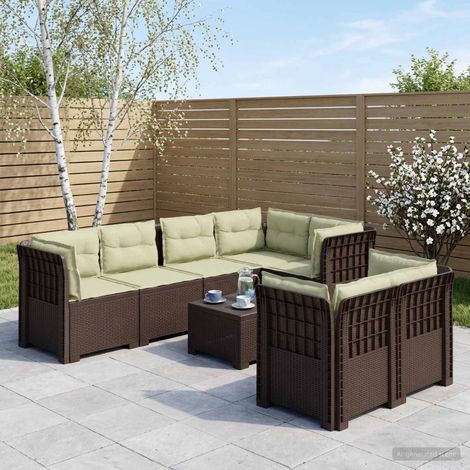 vidaXL Canapé de Jardin 7 Places avec Coussins Look Rattan PP Marron (1/5)