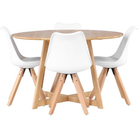 Yakidon Essgruppe Esstisch mit Auszug braun 4 Stühle weiß. (1/4)