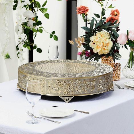 Présentoir à gâteaux rond en métal gaufré de 25 cm, plateau de présentation pour desserts de mariage (1/4)
