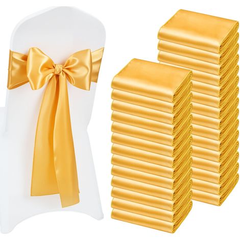 Nœud de Chaise en Satin Luxueux Doré Lot de 100 Pièces, Bandeau de Chaise de 17 x 275 cm, Facile à Nouer, Ceinture de Décoration Élégante pour Mariage, Cérémonie, Fête Prénatale et Banquet (1/5)