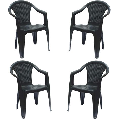Sedie con braccioli in resina antracite effetto rattan set 4 Poltrone seduta per interno esterno terrazza giardino pub bar hotel (1/5)