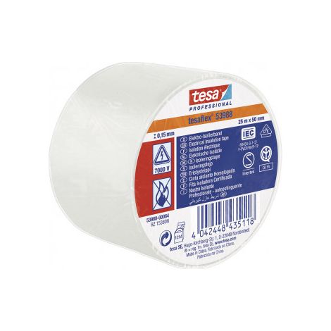 Cinta aislante homologada blanca 25m x 50mm 53988 tesa